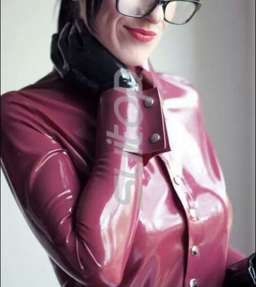 Women's latex catsuit novelty  long sleeve top blouse with front buttons  in red CATSUITOP 