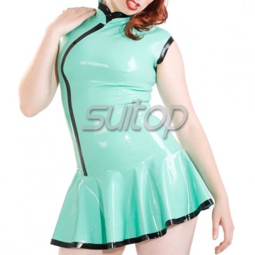 High neck party rubber latex mini dress in candy color for female