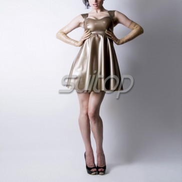 Fashional rubber latex dress with straps in metallic color  for fermale