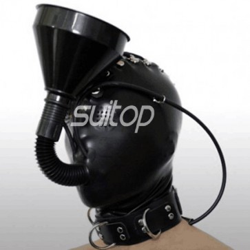 Free shipping! New fashion unisex rubber latex funnel masks fetish black hood