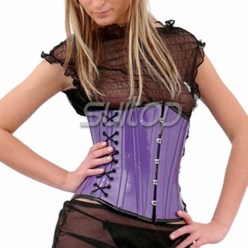 Purple heavy 1.0mm thickness rubber latex corset back with lace up for women
