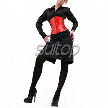 Heavy 1.0mm thickness rubber latex corset with back lace up in red color for lady