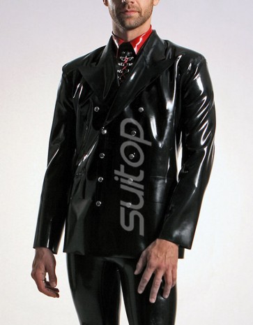 Men's business suit black  slim latex short jacket CATSUITOP 