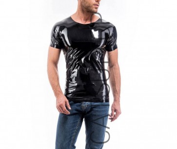 men's rubber latex tight short sleeve round neck t-shirt in black color Catsuit hot sale