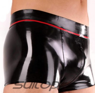 Men's CUTTING Latex Sexy Rubber Boxer Shorts with a front zipper