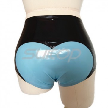 Women's latex bondage underwear cool black with blue latex shorts CATSUITOP 