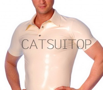  Men's Rubber Latex Short Sleeve Polo Shirt T-Shirt White color