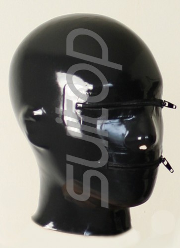 CATSUITOP New latex masks rubber party hoods in black with mouth zip eyes zipers