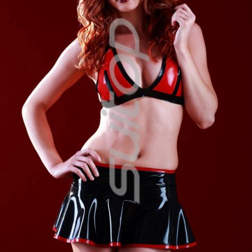 Women's latex sweety lady's outfits includes bra tops and mini skirt  black and red CATSUITOP 