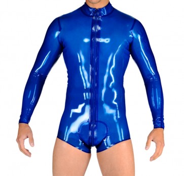 Men's latex with front zip to waist  in transparent blue  color CATSUITOP 