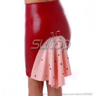 Casual rubber latex tight skirt without zip main in red color for lady