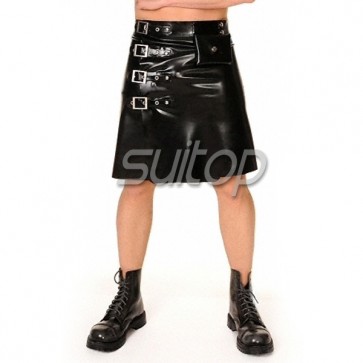 Suitop fashional rubber latex men's male's short skirt to knee only in black color