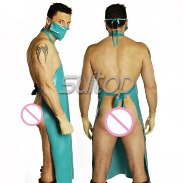 Suitop hot selling rubber latex men's male's apron with hoods in sky blue color