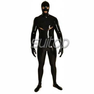 latex full cover bodysuit with breast zip