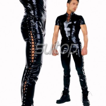 Suitop men's rubber latex whole set includes tops and pants in black color