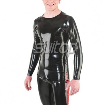 Suitop super quality men's rubber latex long sleeve tight t-shirt in black color