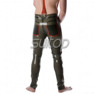 Sexy Men's latex rubber jeans Casual trousers in trasparent green