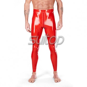 Rubber latex legging  for men sexy clear trasparent pants with crotch zip in red