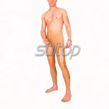 Sexy Men's latex pants rubber legging with penies condom in trasparent clear