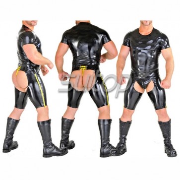 Suitop men's sexy rubber latex fetish pants in black color