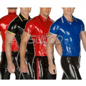 Suitop men's casual rubber latex polo shirt in blue/red/black color