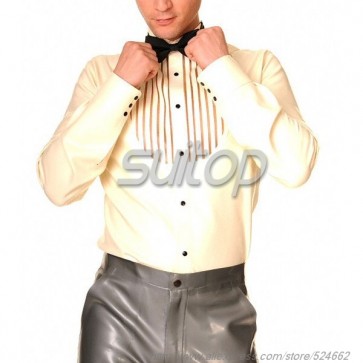 Suitop new item men's rubber latex long sleeve shirt with front zip in white color