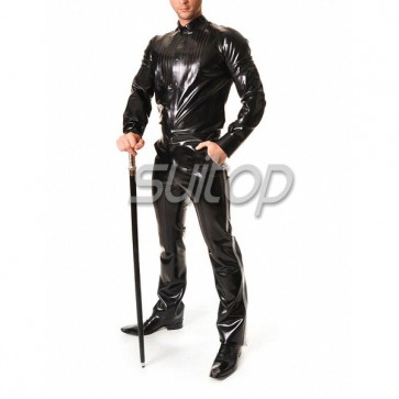 100% natural rubber latex long sleeve with buttons in black color for man
