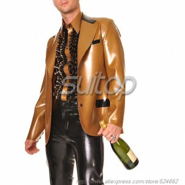 Suitop pure handmade mens' rubber latex blazer in gold color