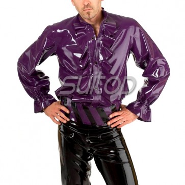 100% natural rubber latex mandarin long sleeve in shiny purple color for man
