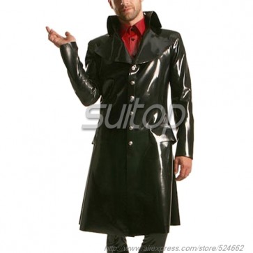 Suitop new item men's rubber latex long jacket with single breasted in black color