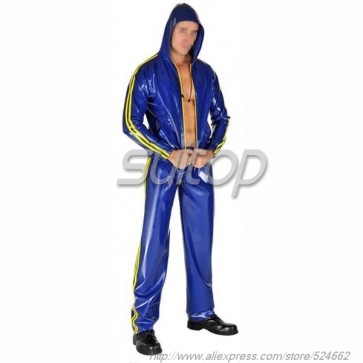 Suitop new item men's rubber latex sport coat with cap main in blue color