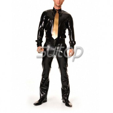 100% natural rubber latex long sleeve shirt in black color for man