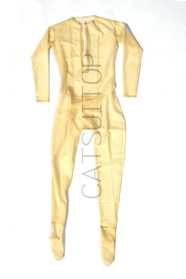 0.3mm Thickness latex  catsuit with feet women's latex suit neck entry open crotch no zip in transparent color