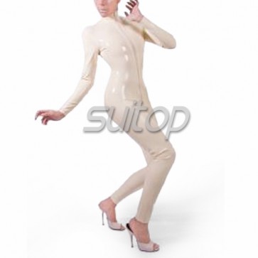 Female 's latex catsuit in white with front zip in high quanlity latex level 0.4mm thickness