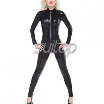 women's latex catsuit wtih front zip in black