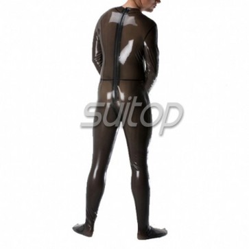 latex catsuit black color front zip trough crotch  nature rubber Suitop free shipping in transparent black