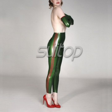 High quality latex military trousers rubber army legging for women in metallic green color