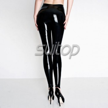 Heavy latex trousers rubber leggings for women in black color