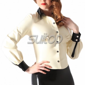 Women latex shirt rubber blouse in white color  