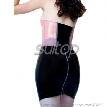 Suitop sexy women's rubber latex tight tube top vest main in pink with black trim color