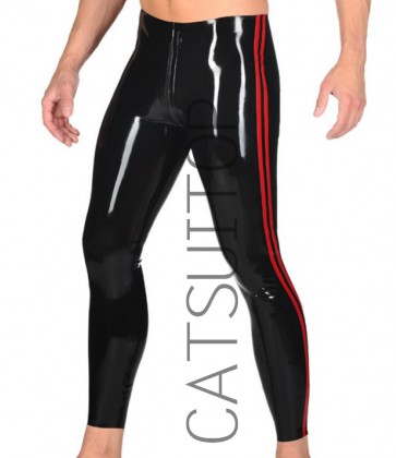  New Latex men's legging in black with two red stripes crotch zip Suitop