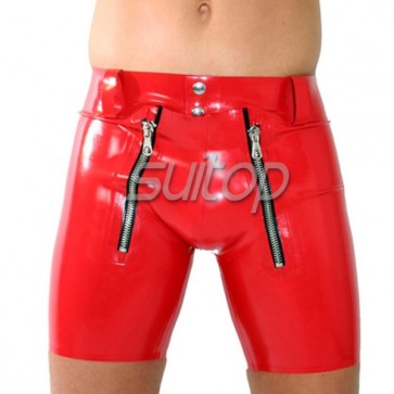 free shipping double zip latex short pant sexy rubber codpiece pants for men
