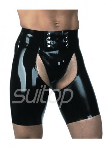 Suitop hot selling rubber latex men's male's shorts and T-back in black color