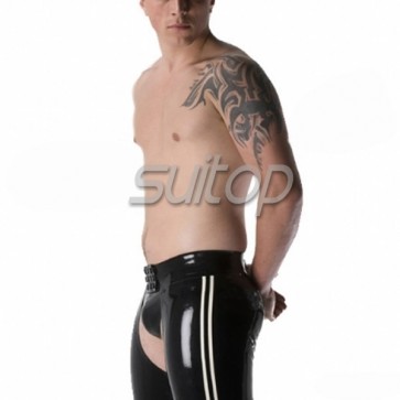 Suitop men's casual rubber latex trousers in black color
