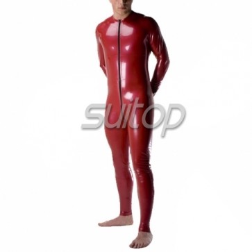 Latex glued catsuit for men red color Suitop free shipping