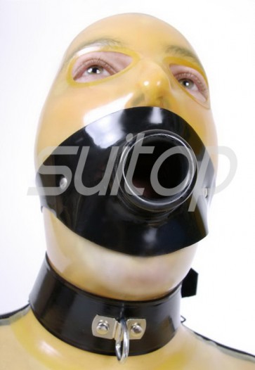 Suitop rubber hood latex women's female's masks with open mouth set in transparent color