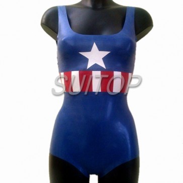 Suitop new arrival women's rubber latex hollywood uniform leotard in blue color 