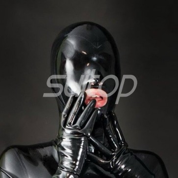 Suitop black full head rubber latex hood masks with open mouth only in black color for adults