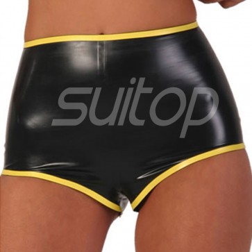 Suitop high quality women's rubber latex T-back in black with yellow trim color