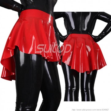 Lovely rubber latex mini pleated skirt in red color for women